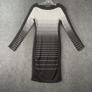 BCBG MAXAZRIA Black White striped jersey knit long sleeve 'Rigby' dress XS EUC